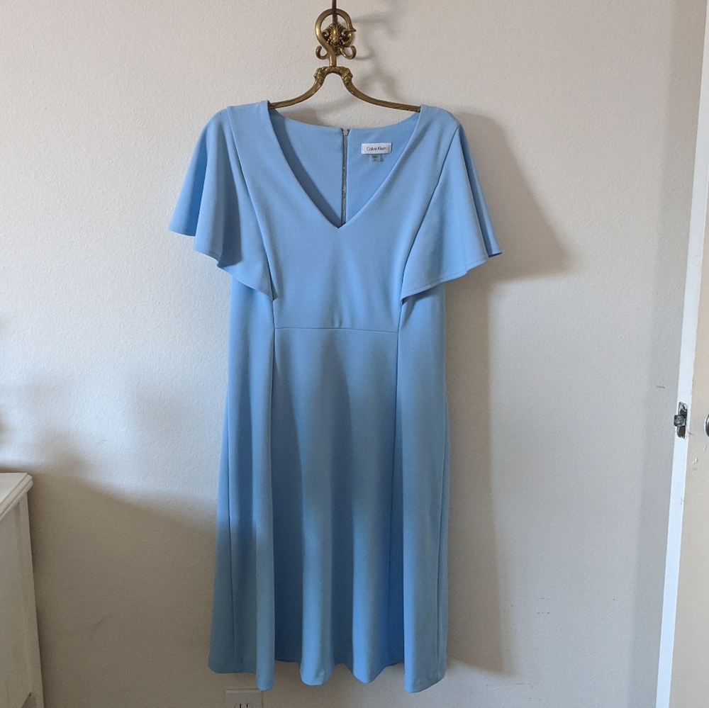 Light blue Calvin Klein dress with flutter sleeves